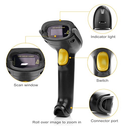 Wireless Barcode Scanner 433Mhz USB Handheld Bar Code Reader Scanners, Laser Automatic 1D Bar-Code Scanner with USB Receiver 328 Feet Transmission Distance for Warehouse Store Library Express