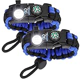 Nexfinity One Survival Paracord Bracelet - Tactical Emergency Gear Kit with SOS LED Light, Knife, 550 Grade, Adjustable, Multitools, Fire Starter, Compass, and Whistle - Set of 2 Blue