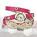 2014 Susenstore Vintage Leather Strap Angel Wings Rivet Bracelet Watches Wristwatch (Hot Pink)