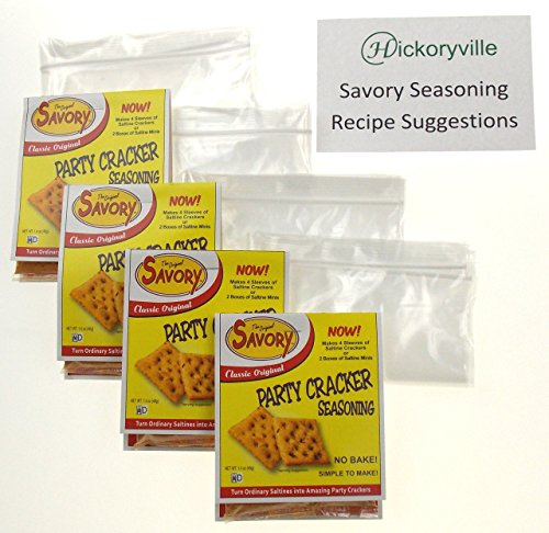 Original Savory Saltine Seasoning 4 Packs + 4 Zip Top Bags + Recipe Card Bundle