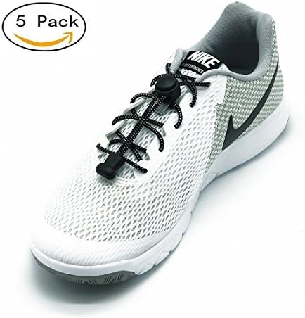 ChinaCaiTou Elastic No Tie Shoelaces That Lock, Running Shoe laces with Fastening Lock System for Womens, Mens, Seniors and Kids Shoes, Cleats, Boots - Easy to Use and Save Time(Pack of 5) (Black)
