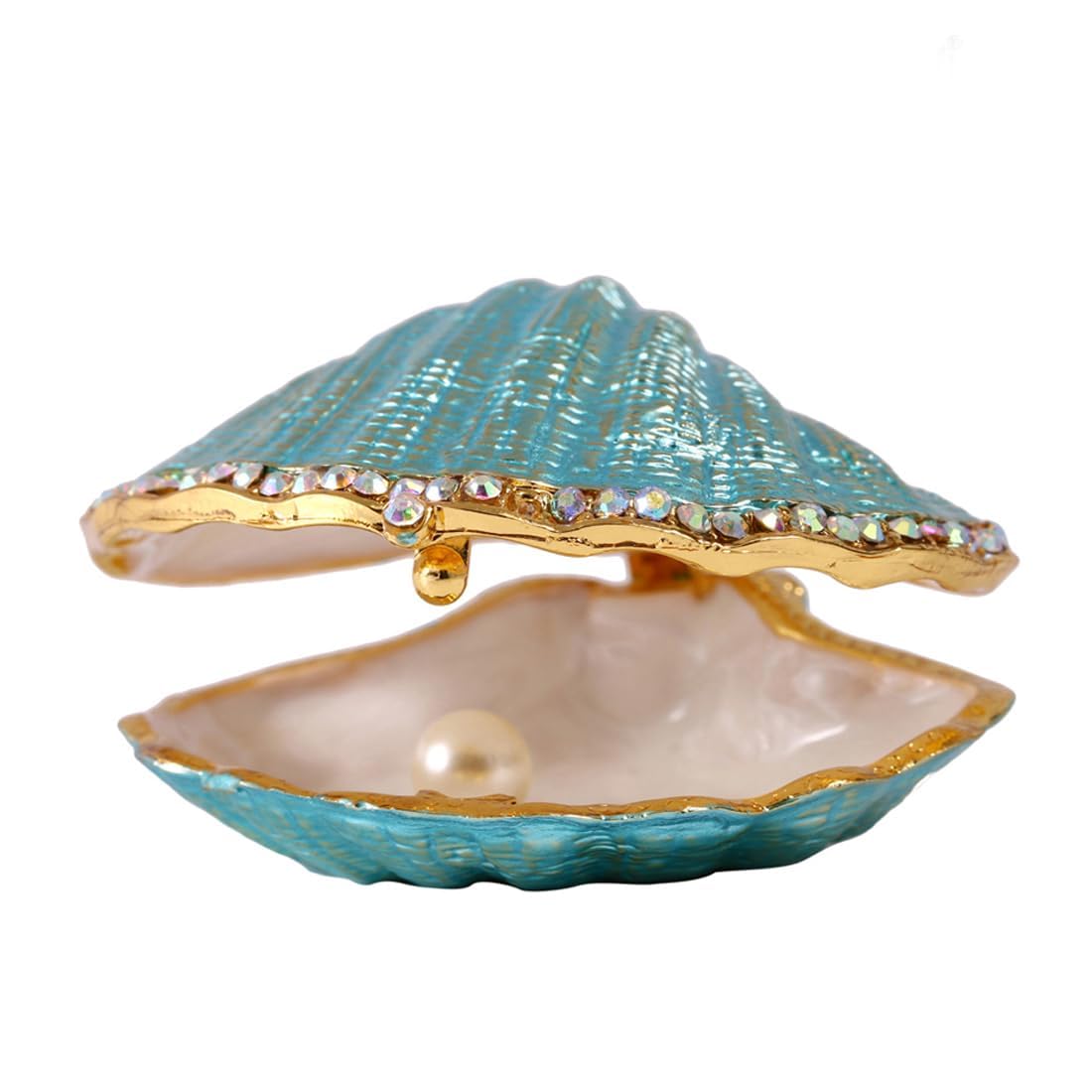 H&D HYALINE & DORA Handmade Enamel Pearl Mussel Trinket Box, Metal Seashell Ring Holder Decor & Christmas Gift