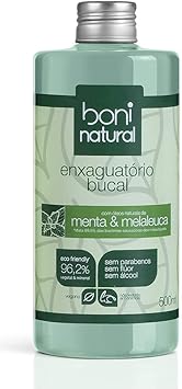 Enxaguante Bucal Natural e Vegano, Sem Flúor, Menta e Melaleuca, Boni Natural, 500ml, Boni Natural, Verde, 500