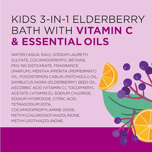 DR TEAL’S KIDS 3-IN-1 BUBBLE BATH, BODY WASH & SHAMPOO, BOOST & RENEW ELDERBERRY WITH VITAMIN C, 20 FL OZ. (PACK OF 3)