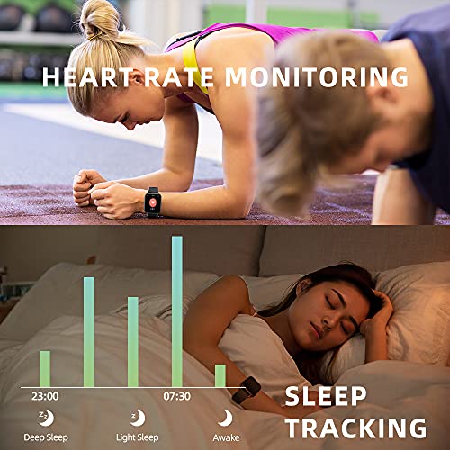 Smart Watch for Men, 1.69\'\' Full Touch Color Screen, Fitness Tracker for Android and iOS, Heart Rate Monitor, Activity Tracker with IP67 Waterproof, Sleep Monitor, Pedometer, 24 Sport Modes, Black.