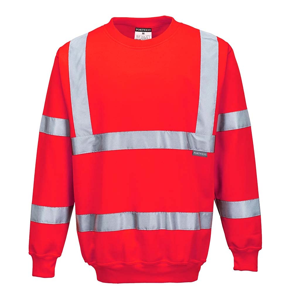 Portwest B303 Comfort Elasticated Hi-Vis Sweatshirt Red, Small