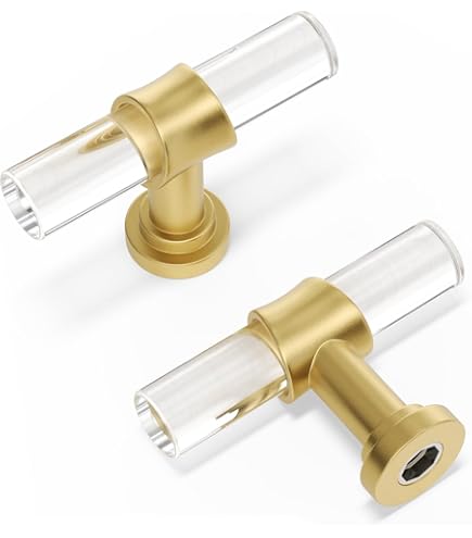 Mengico Lot De 12 Poignées D'armoire De Cuisine En Acrylique, Centres De Trous Poignées De Tiroir De 9,5 Cm, Base En Alliage De Zinc Noir Mat, Poignées En T Transparentes, Quincaillerie D'armoire