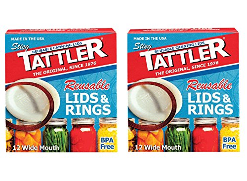 Tattler Reusable Wide Mouth Canning Jar Lids & Rubber Rings - 2 Packs - Total of 24 each Reusable Rubber Gasket Rings and Plastic Lids for Wide Mouth Canning Jars