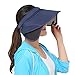 Obosoyo Women's Beach Sun Visor Solid Wide Brim Summer Sun Hat with Retractable Visor Navy One Size