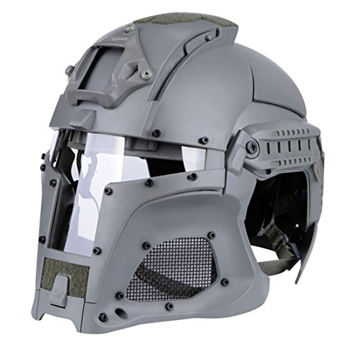 Goshfun Tactical Military Helmet Protective Fast Helmet Full Face Mesh Mask with Goggle for Airsoft Paintball CS Outdoor Activity, Grey