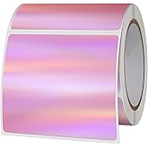 2 X 2 Inch Square Thermal Labels Stickers, Holographic Thermal Stickers Labels Waterproof Rainbow Printer Decals for Name Tag DIY Logo Design，200 Pcs/1 Roll (Pink)