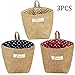 Acronde 3PCS Mini Hanging Storage Bag Cotton Linen Small Storage Basket Collapsible Convenient Decor Bin Bag for Room Wall Door Closet (Dot)