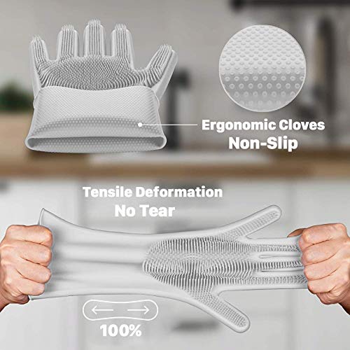 image for ANZOEE Reusable Silicone Dishwashing Gloves, Pair of Rubber Scrubbing 