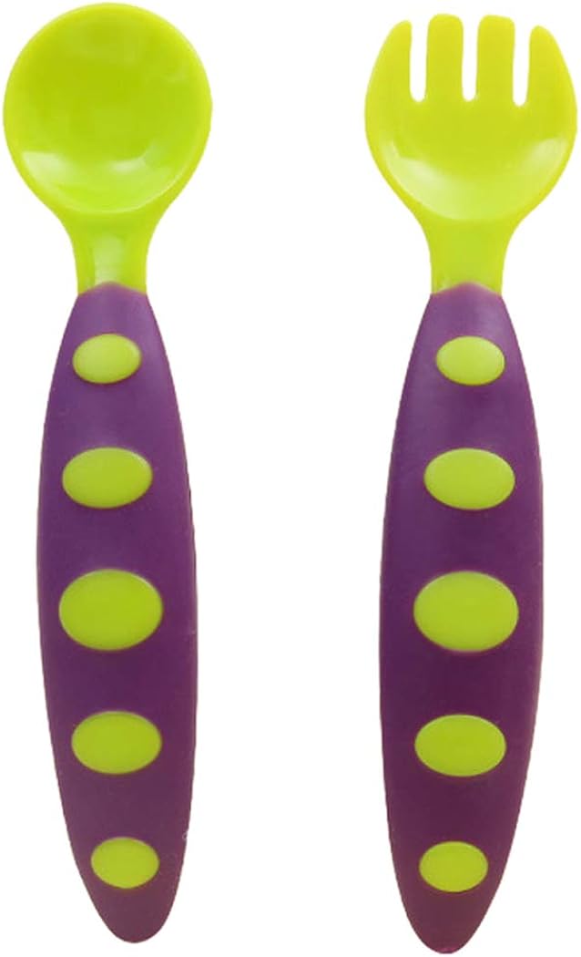 Zoylink Baby Spoon and Fork Set Colorful Handle Toddler Spoon Fork with