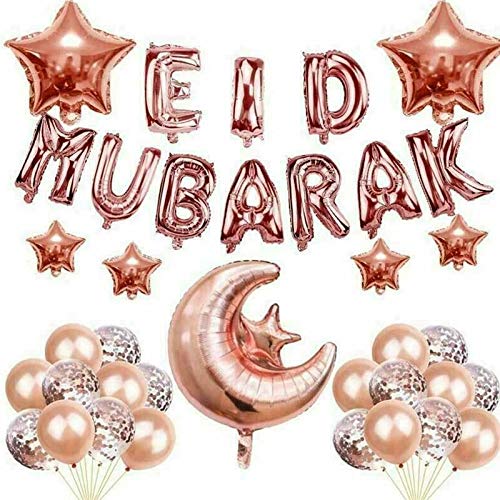 28pk Eid Mubarak Balloons Set Foil Moon Ramadan Decorations Balloon Home Party (Rose Gold)