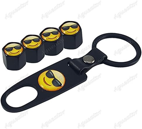 Aguetaor - Key chain Car Wheel Tyre Tire Stem Air Valve Caps Vehicles Emoji Glasses Black