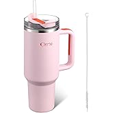 Cierto 40 oz Tumbler with Handle - 3-in-1 Lid & Straw, Double Wall Vacuum Insulated Keeps Drinks Hot/Cold All Day, Car Cup Holder Friendly Stainless Steel Travel Mug, Gift for Women Men Teens (Pink)