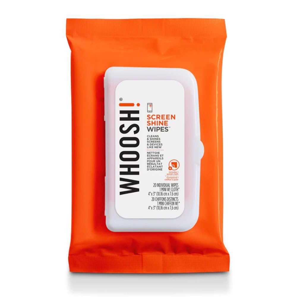 WHOOSH! Screen Shine - Disposable Anti-microbes Wipes, Suitable for Every Screen, Eliminate Dirt, Dust, Moths and Stains, Certified Non-toxic Product, Cleaning and Hygiene - 20 Pieces + 1 Cloth