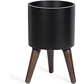 D'vine Dev 8 Inch Planter Pot with Stand, Mid-Century Tall Plant Pot with Legs for Indoor Plants, Small, Black, 88-O-A-2
