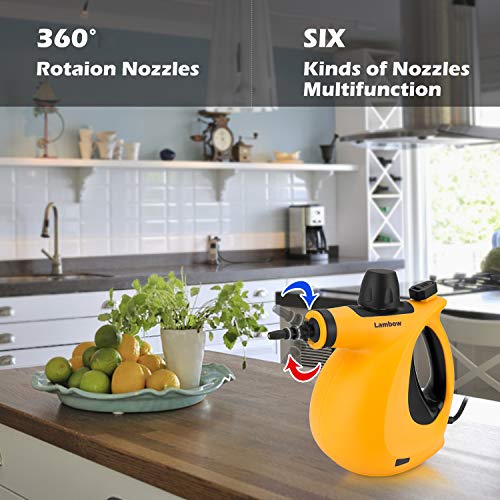 Lambow Handheld Pressurized Steam Cleaner with 9-Piece Accessory Set - Multi-Purpose and Multi-Surface All Natural, Chemical-Free Steam Cleaning for Home, Auto, Patio, More