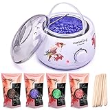 Wax Warmer (Heater) Hair Removal Kit The Greatest Value For The Money with 4 Packs of Hard Wax Beans (Beads), 10 Wooden Spatulas
