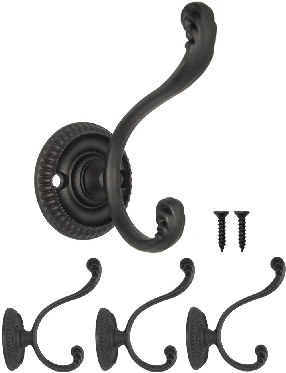 FUXXER® - Wardrobe Hanger, Coat Hook, Clothes Hook, Hat Hook, Classic Design, Set of 3, Including Screws, 7.5 cm x 6.0 cm, Black