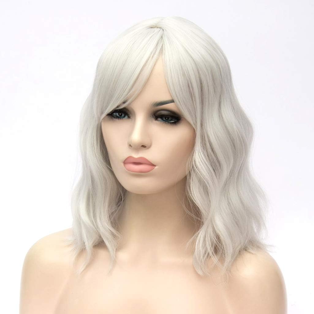 ATAYOU® Siver Grey Wigs Wavy Short Color Fashion Full Bangs Soft Touch Bob Wig Women, Grey 01, 1 Stück (1er Pack) - Image 5