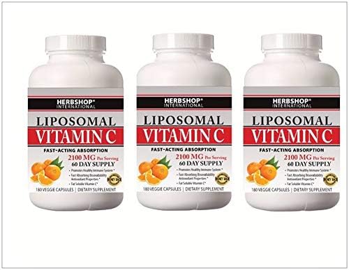 Liposomal Vitamin C - 2100mg, 180 Veggie Capsules Fast Absorption, Fat Soluble Antioxidant Immune Support, Collagen Boost - Non-GMO (180 to 270 Day Supply Pills) Essential Health Supplement (3 Pack)