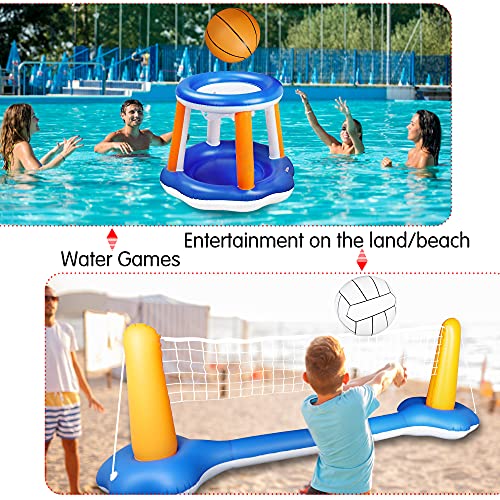 Pool Volleyball Set, Inflatable Volleyball and Basketball Net for Pool