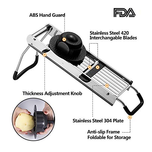 Shule Mandolin Slicer Adjustable Stainless Steel Vegetable Slicer With 5 Interchangeable Blades-Food Slicer-Vegetable Cutter and Cheese Slicer& Other Accessories - Thumbnail 2