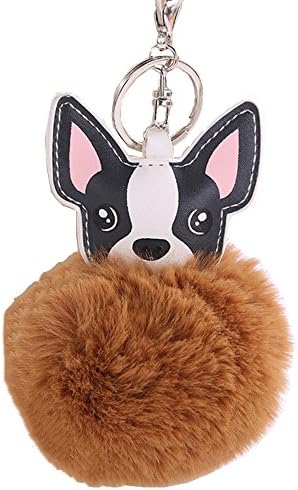 Women's Cute Chihuahua Dog Faux Fur Pom Pom keychain Handbag Purse Jewellry Holder Keyring Backpack Pendants (Dark Khaki)