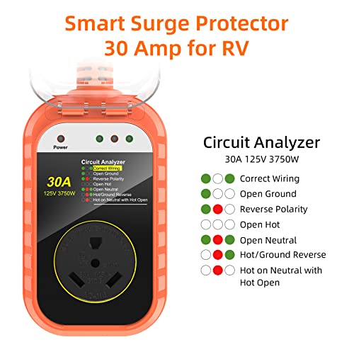 RV Surge Protector 30 Amp Waterproof RV Voltage Protector with Surge