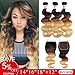 Ombre Brazilian Hair Bundles with closure Body Wave 8A Grade Human Virgin Hair Remy Hair Weaves 100% Unprocessed Human Hair Extensions Fabc Hair (14 16 18+12inch with closure, 1b/4/27)