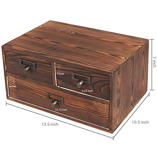 MyGift Dark Brown Wood Desktop Storage with 3 Drawers, Small