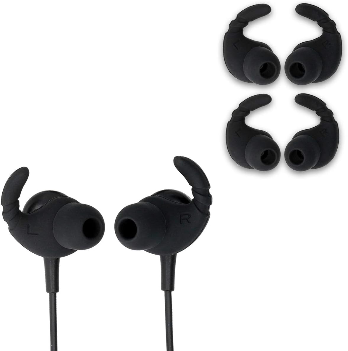 kwmobile Set of 6 Silicone Covers - Soft Protective Universal Earbud Covers and Ear Hooks for Many Types of Earphones - Black