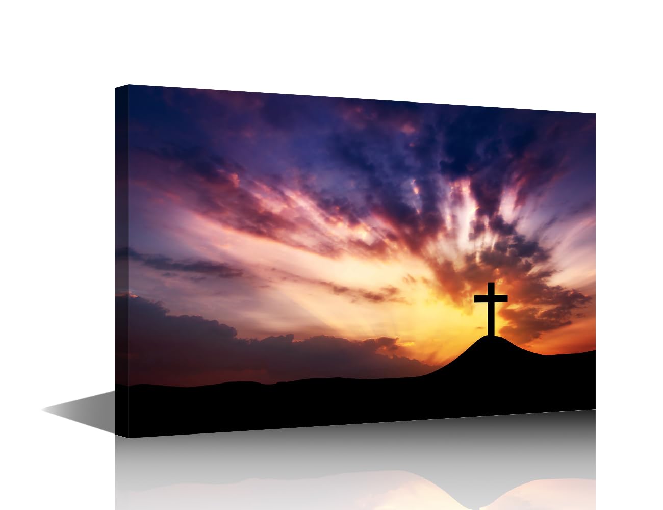 TISHIRON Jesus Crosses Painting Posters House Deocration for Living Room Sunset Canvas Prints Wall Decor Christian Religion Wall Art for Office Bedroom Modern Artwork Giclee Framed - 12" Wx18 H