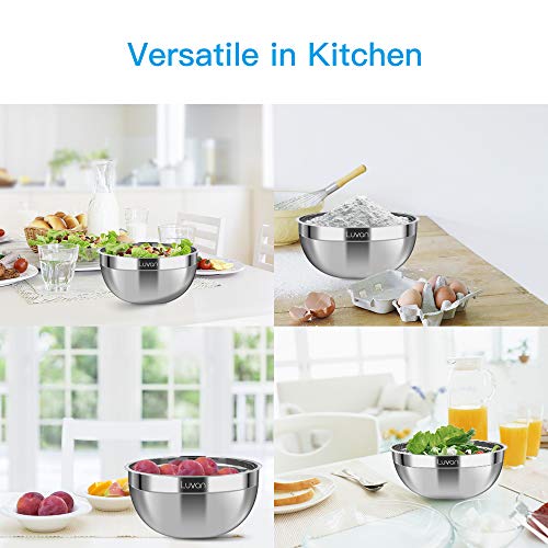 Luvan 18/10 304 Stainless Steel Mixing Bowls with Lids,Wide Rim for Easy Grip and Pouring,Extra Deep for Generous Servings,Stackable for Convenient Storage,FDA-Approved&BPA-free,Set of 5 - Thumbnail 3