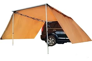 DANCHEL OUTDOOR Portable Car Awning with Side Wall for Overlanding Camping, Waterproof Vehicle Roof Rack Awning Truck with Extension Canopy Sun Shelter(khaki, 4.9x8.2ft+2pcs 8.2x6.5 side)