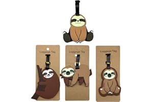 Sloth Luggage Tags for Suitcases, 4 Pcs Cute Silicone Luggage Tag with Name ID Card Funny Suitcase Label