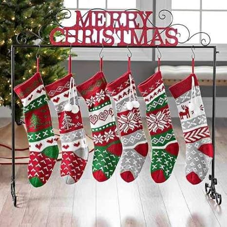 Black Red Metal Freestanding Christmas Stocking Holder Stand Holiday Decoration Free Standing Stocking Hanger Stand