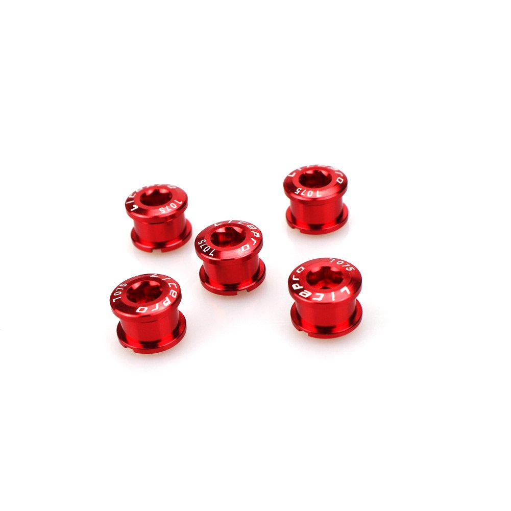 CYSKY Single Chainring Bolts 5 Pack M8 Single Short Chain Ring Bolts Fit for Road Bike, Mountain Bike, BMX, MTB, Fixie (Red)