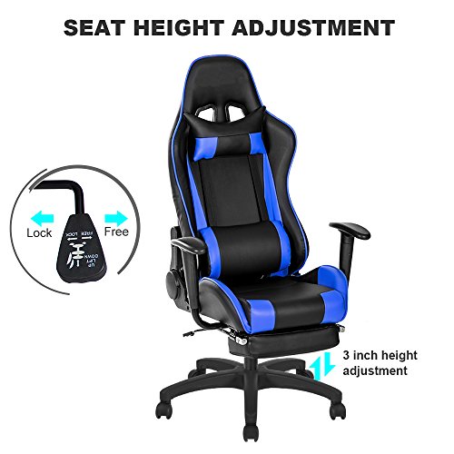 Gaming Chair Big and Tall 400lb Weight Capacity,JULYFOX Office Executive Chair Leather High Back Ergonomic 20 inch Extra Wide Lumbar Support Neck Pillow Upholstered Recliner Desk Chair Black and Blue - Thumbnail 5