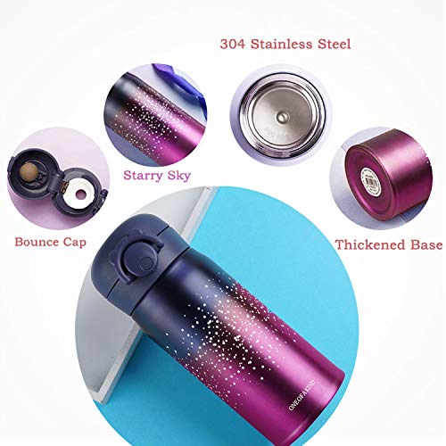 EsOfficce Water Bottle Thermoses,Stainless Steel Vacuum Insulated Keep Hot Cold Thermal Flask,Leak Proof BPA Free Thermal Cups for Kids Adult Office School Indoor Outdoor,12oz,Starry Gradient Red - Thumbnail 7