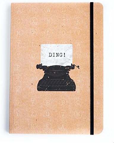 A5 Notebook with Elastic. 192 Ruled Pages. Flexible Cover. by Notebook Love. (Coffee/Buff Typewriter)