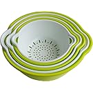 Voucchi 6 Piece Mixing Bowls and Nesting Colanders Set - Green & White