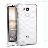 Eazewell Ultra-thin [Air Bag Cushion] Soft TPU Back Cover [Shock Absorption] Unbreak Shield Shockproof Skin Armor Crashproof Bumper Case + 2 PCS 9H Tempered Glass Film Protectors for Huawei Mate 7