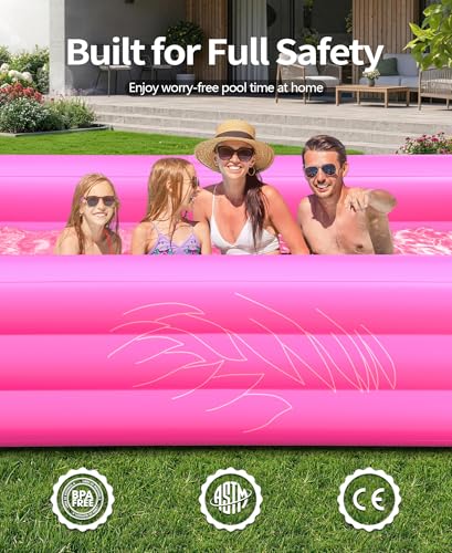 PoolLeader Piscina Hinchable Adultos, Flamenco Piscina Hinchable Rectangular con Luces Solar, Adopta un Material de PVC Grueso & Duradero, 254x160x50cm Piscinas Inflable Familiar Grande para Jardin