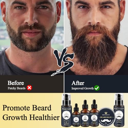 Azulmart Beard Growth Kit 12Pcs, Beard Care Beard Grooming Set Include 2Pack Beard Wash, Beard Oil, Beard Conditioner, Brush Comb, Mustache Scissors, Balm Storage Bag Gift for Boyfriend Husband Father