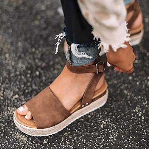 Ecolley Strappy Sandals for Women Flat Wedge Open Toe Espadrille Platform Lightweight Size 41