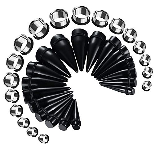 BodyJ4You 36PC Ear Stretching Kit - 00G-25mm Big Gauges - Surgical Steel Single Flare Tunnels Plugs Solid Acrylic Tapers - Stretchers Weights Expanders Eyelets